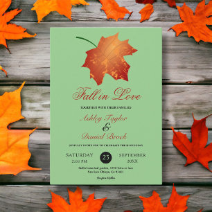 Elegant Burgundy Fall Leaves Sage Floral Wedding Invitation