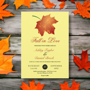 Elegant Burgundy Fall Leaves Yellow Floral Wedding Invitation