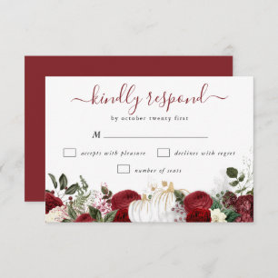 Elegant Burgundy Fall Pumpkin Wedding RSVP Card