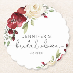 Elegant burgundy fall wedding napkins paper coaster