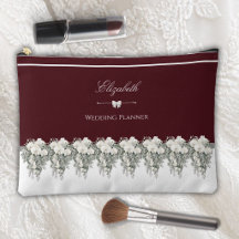 Elegant Burgundy Fall Wedding Planner Makeup Bag