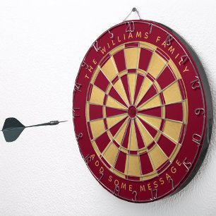 Elegant Burgundy Faux Gold Custom Name Geometric Dartboard