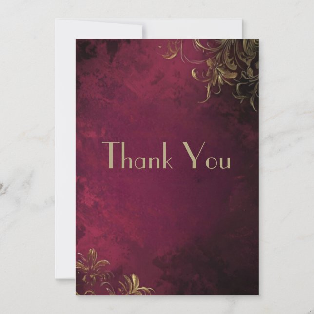 Elegant Burgundy & Faux Gold Thank You Card (Front)