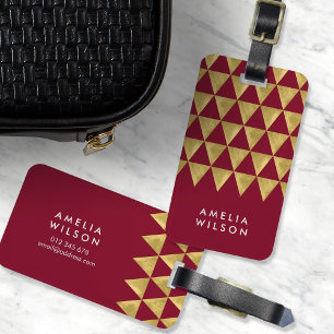 Elegant Burgundy Faux Gold Triangle Luggage Tag