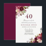 Elegant Burgundy Floral 40th Birthday Invitation<br><div class="desc">Elegant Burgundy Floral 40th Birthday Invitation
Matching collection in Niche and Nest store.</div>
