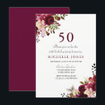 Elegant Burgundy Floral 50th Birthday Invitation<br><div class="desc">Elegant Burgundy Floral 50th Birthday Invitation
Matching collection in Niche and Nest store.</div>