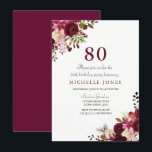 Elegant Burgundy Floral 80th Birthday Invitation<br><div class="desc">Elegant Burgundy Floral 90th Birthday Invitation
Matching collection in Niche and Nest store.</div>