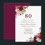 Elegant Burgundy Floral 80th Birthday Invitation<br><div class="desc">Elegant Burgundy Floral 90th Birthday Invitation
Matching collection in Niche and Nest store.</div>