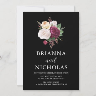 Elegant Burgundy Floral All in One Wedding Invitation