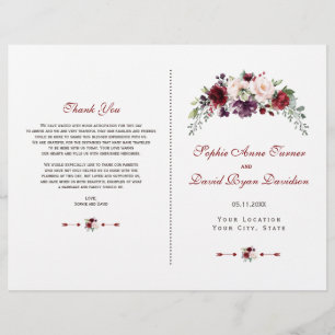 Elegant Burgundy Floral Antlers Wedding Program