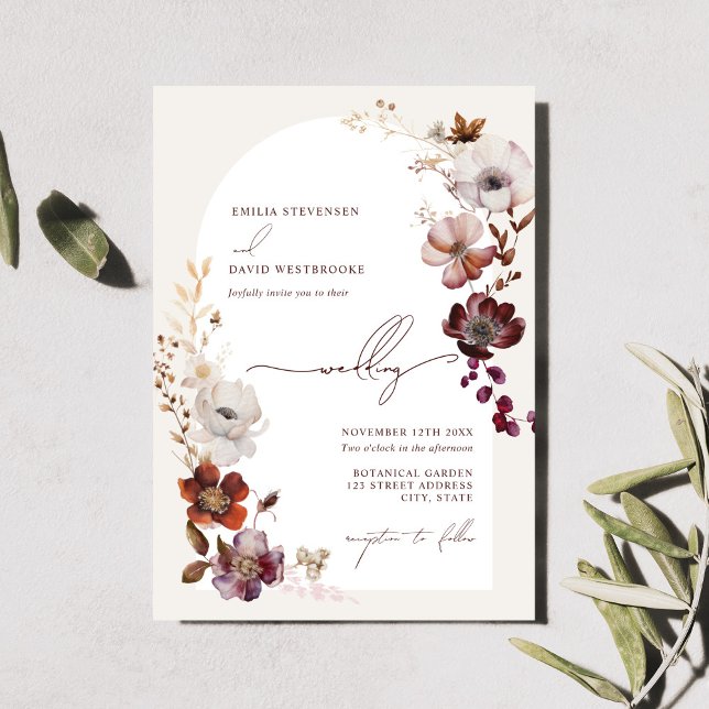 Elegant Burgundy Floral Arch Wedding Invitation (Creator Uploaded)