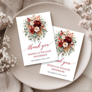 Elegant Burgundy Floral Autumn Thank You Card