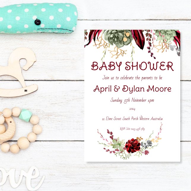 Elegant Burgundy Floral Baby Shower for Couples Invitation (Creator Uploaded)