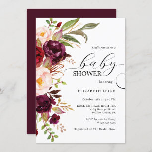 Elegant Burgundy Floral Baby Shower Invitation