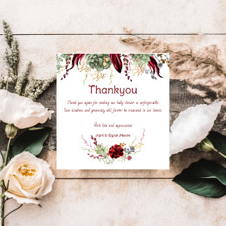Elegant Burgundy Floral Baby Shower Thank You Card