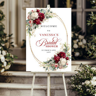 Elegant Burgundy Floral Boho Bridal Shower Wlecome Poster