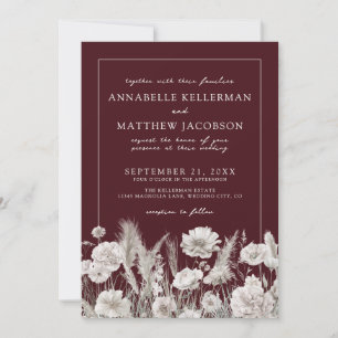 Elegant Burgundy Floral Boho Wedding Invitation