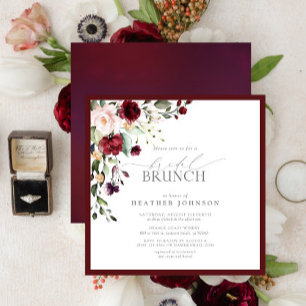 Elegant Burgundy Floral Botanical Bridal Brunch Invitation
