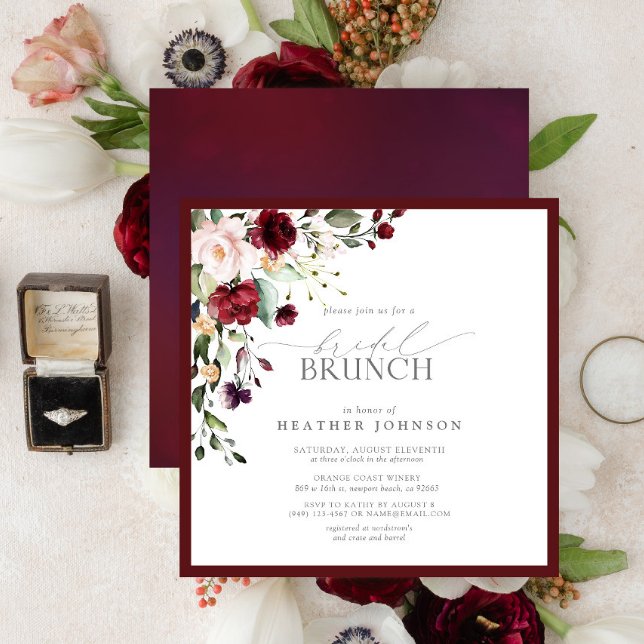 Elegant Burgundy Floral Botanical Bridal Brunch Invitation (Creator Uploaded)