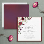 Elegant Burgundy Floral Botanical Bridal Brunch Invitation<br><div class="desc">Modern, elegant square bridal shower (brunch) invitation featuring a bouquet of burgundy and pale pink flowers and botanical greenery, bordered in a rich burgundy red. Personalise your bridal shower details in soft off-black, accented with beautiful modern hand lettered calligraphy. The back of the card features a burgundy texture. Part of...</div>