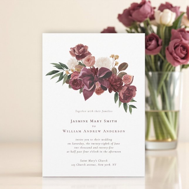 Elegant Burgundy Floral Botanical Wedding Invite (Creator Uploaded)
