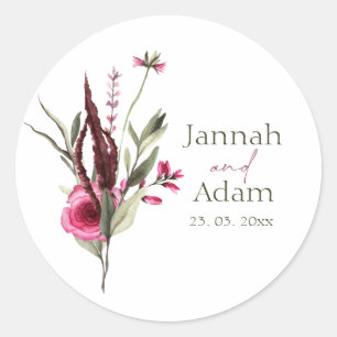 Elegant Burgundy Floral Bouquet Wedding Classic Round Sticker