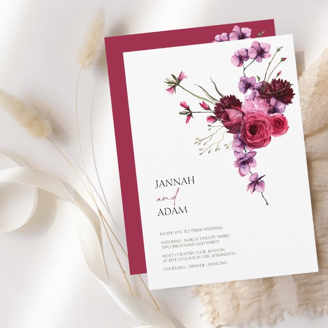 Elegant Burgundy Floral Bouquet Wedding Invitation (Elegant Burgundy Floral Bouquet Wedding Invitation)