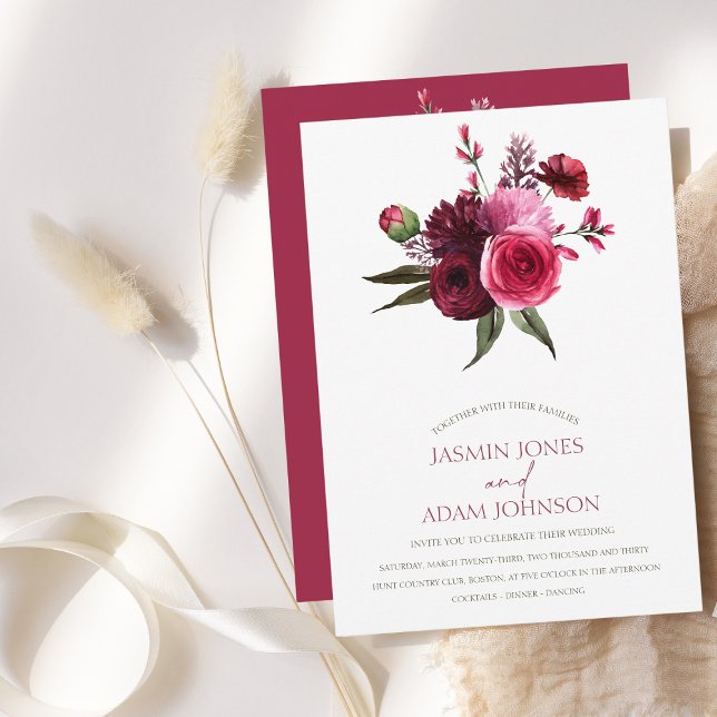 Elegant Burgundy Floral Bouquet Wedding Invitation (Elegant Burgundy Floral Bouquet Wedding Invitation)
