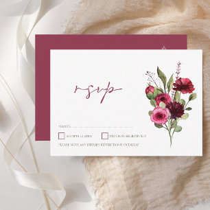 Elegant Burgundy Floral Bouquet Wedding RSVP Card