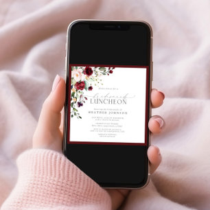 Elegant Burgundy Floral Bridal Luncheon Invitation
