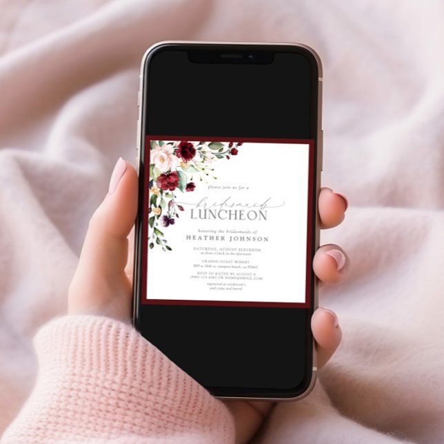Elegant Burgundy Floral Bridal Luncheon Invitation (Creator Uploaded)