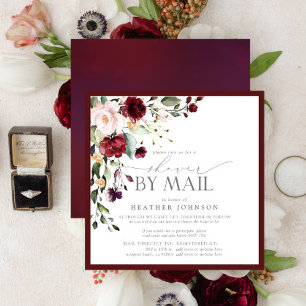 Elegant Burgundy Floral Bridal Shower by Mail Invitation