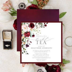 Elegant Burgundy Floral Bridal Tea Shower Invitation
