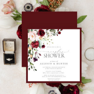 Elegant Burgundy Floral Couples Shower Invitation