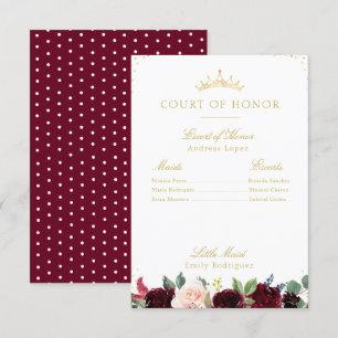 Elegant burgundy floral court of honour card