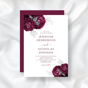 Elegant Burgundy Floral Elegant Wedding Invitation