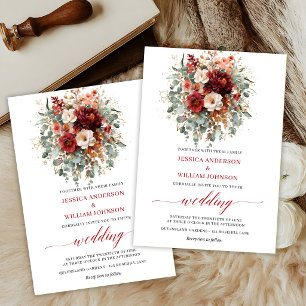 Elegant Burgundy Floral Eucalyptus Fall Wedding Invitation