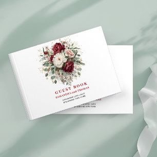 Elegant Burgundy Floral Eucalyptus Gold Sign In Guest Book