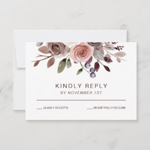 Elegant burgundy Floral Fall Wedding RSVP Card