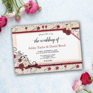 Elegant Burgundy Floral Frame Chic Summer Wedding Invitation