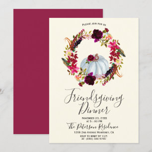 Elegant Burgundy Floral Friendsgiving Invitations
