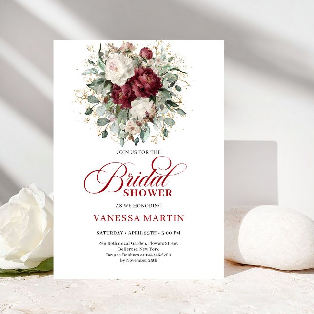 Elegant Burgundy Floral Gold Bridal Shower Invite (Elegant Burgundy Floral Gold Bridal Shower Invite

)
