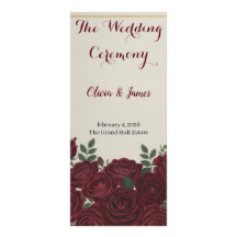 Elegant Burgundy Floral & Gold Wedding Program