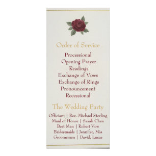Elegant Burgundy Floral & Gold Wedding Program Rack Card