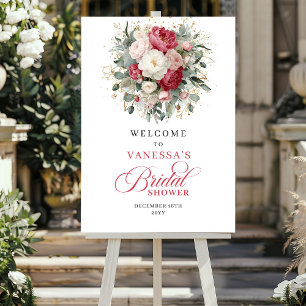 Elegant Burgundy Floral Greenery Welcome Sign