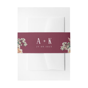 Elegant burgundy floral  invitation belly band