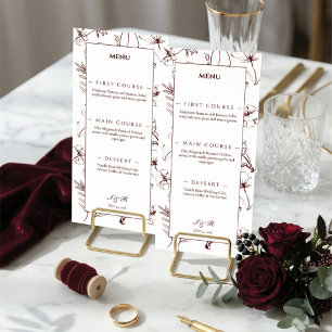 Elegant Burgundy Floral Line Art Wedding Menu