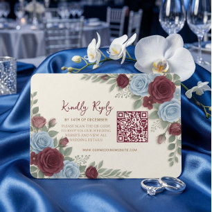 Elegant Burgundy Floral Modern QR Code Wedding RSVP Card