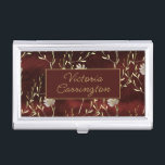 Elegant Burgundy Floral Personalised Business Card Holder<br><div class="desc">This is a beautiful simple yet classy flower and vine that is a very elegant look. Add your name to personalise. The burgundy colour is beautiful. Add this piece with a few other accessories and you’ll have an over-the-top class business accessory collection. A faux rustic burgundy background adds to the...</div>