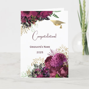 Elegant Burgundy Floral Personalised Graduation Card